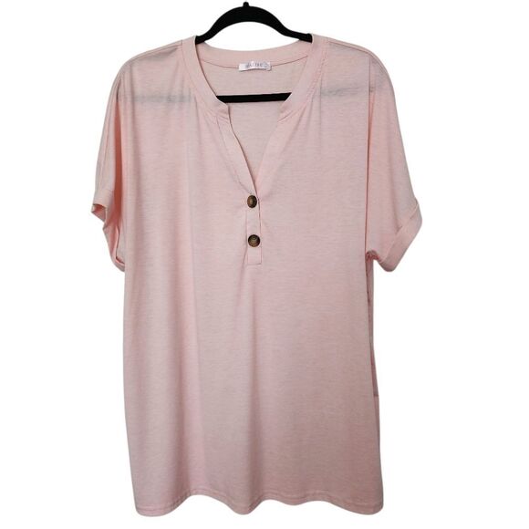 Halife NWOT Women's Pink Rolled Short Sleeve V-Neck Top Size 2XL - Picture 1 of 7